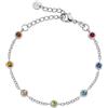 Kistanio Bracciale da donna in acciaio inossidabile placcato argento con 7 zirconi arcobaleno 16+4 cm, acciaio inox