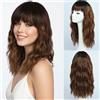 SIMKAYLEE Parrucca lunga ondulata marrone da donna, mezza lunghezza con ciocche bionde e radici scure, per capelli ricci, marrone chiaro di media lunghezza, mix biondo per donne con frangia per tutti