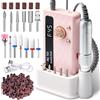 Tiandirenhe Fresa per Unghie Professionale, 45000 RPM, Lima Elettrica Portatile con 13 Punte e 56 Fasce Abrasive, Schermo LED, Ultra Silenziosa, Ricaricabile, per Unghie Acriliche, Lucidatura Gel (Rosa)