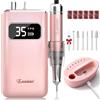 Enniewi Fresa per Unghie Professionale 35000 RPM, Set Manicure Elettrico con Base di Ricarica e 7 Frese, Lima per Unghie Elettrica Portatile Ricaricabile, Trapano Elettrico per Rimozione Gel, Rosa