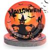 Penitue 24pz Piatti Carta Halloween, 22,5x1,5cm Piatti Tema Horror Non Riutilizzabile con Zucca Pipistrello Cappello da Strega Spaventapasseri Tomba Elementi per Feste Halloween(Arancione e Nero)