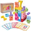 PKKP Set di 20 blocchi numerici, giocattolo blocchi numerici in legno con 15 carte per impilare numeri, mattoncini da costruzione sensoriali in legno, giocattolo Montessori per imparare i numeri a