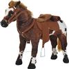HOMCOM Cavallo in peluche con effetti sonori (iniettoni e galoppio) e redini luminose, 85L x 28L x 60H, Bianco Marrone