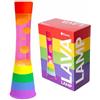 Fisura - Lampada lava arcobaleno. Base arcobaleno multicolore, liquido rosa e lava arancione. Lampada ad effetto rilassante. Con lampadina di ricambio. 11 cm x 11cm x 39,5 cm.