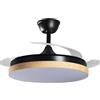 DRW Lampada Ventilatore da soffitto Nero e Legno con Pale retrattili 3 Colori di luci e Telecomando Ø106 x 36 - 53 cm