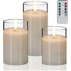 Relaxdays Candele a LED, Set da 3 con Funzione Timer e Telecomando, Cera Vera, Fiamma Oscillante Finta, Vetro, Bianco