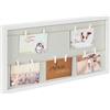 Relaxdays Portafoto con Mollette e Fili, 10 Pinze, per Appendere Foto e Cartoline, Bacheca da Parete, Bianco Grigio
