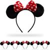 Relaxdays Cerchietto Orecchie Topolino, Frontino Bambina con Fiocco, Accessori Costume Cartoni Animati Topo, Nero Rosso