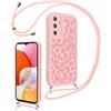 Xylota Cover con Cordino per Samsung Galaxy A14 4G/5G, Aesthetic Leopardo Disegni Custodia con Collana Regolabile Tracolla Laccio Case, Silicone Morbida Bumper Custodie per Samsung A14 6,6'' - Rosa 01