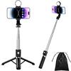 H.May Bastone Selfie Treppiede, 4 in 1 Stabile Treppiede con Luce di Riempimento, 110cm Selfie Stick Estensibile con Telecomando Wireless Rimovibile Compatibile con Smartphone Gopro Camera, Nero