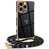 Mkej Custodia con Collana Compatibile con iPhone 16 Pro Max, Cover Donna Cuore amore con Cordino, Case con Laccio Tracolla Elettrolitico TPU Cover con Collana per iPhone 16 Pro Max - oro nero