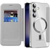 IMEIKONST Cover Magnetica per Samsung Galaxy S24 Plus con Scomparto per Carte, [Compatibile con MagSafe] [Blocco RFID] Custodia in Pelle PU Trasparente Case per Samsung S24 Plus. Grigio JDCX