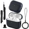 Ainiv Custodia Compatibile con Airpods Pro 3 (2025) con Kit Di Pulizia, Custodia Protettiva in Tpu con Texture in Pelle E Portachiavi, Led per Frontale, per Airpods Pro 3 Generazione - Blu navy
