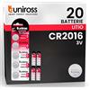 Uniross Pile Batteria Bottone CR2016 Lithium 3V al Litio Lunga Durata Mantenimento Carica Fino a 5 Anni Senza Mercurio e Cadmio - 4 Blister da 5 Batterie