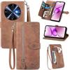 MOJIA Custodia Portafoglio per Oukitel C5, Pelle PU Flip Cover per Telefono con Guscio Interno in TPU, Multifunzione Porta Carte con Cinturino Polso. Marrone