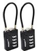 RESET-200 (2 Pack) Lucchetto a Combinazione a 4 Cifre con Cavo da 12 cm, Lucchetto con Cavo, Catena, Corda, Ideale per Armadietti, Valigie, Zaini, Serrature, Caschi, Diametro 3 mm, Nero