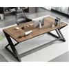 HSH Scrivania rustica da ufficio, 180 x 80 cm, in legno e metallo, per 2 persone