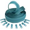 Aerzetix - C62736x5-C62814x10 - Kit di Cerniera Lampo Spirale 5m N°5 Colore: Blu-Verde + 10 cursori N°5 Non bloccabile Colore: Blu-Verde - in Nylon/Metallo - merceria
