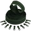 Aerzetix - C62688x5-C62843x10 - Kit di Cerniera Lampo Spirale 5m N°5 Colore: Verde Scuro + 10 cursori N°5 Non bloccabile Colore: Verde Scuro - in Nylon/Metallo - merceria
