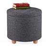 Relaxdays Pouf Contenitore Rotondo, Sgabello Imbottito, Poggiapiedi Salotto, Effetto Lino, HxD: 41 x 44 cm, Grigio Scuro