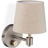 Relaxdays Lampada da Parete Vintage, Regolabile, Applique con Manopola, Paralume Stoffa, 23 x 15 x 21 cm, Beige/Argento