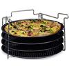 Relaxdays Teglie per Pizza, Pane, Rotonde, Set da 4, Supporto Metallo, Antiaderenti, ∅ 32 cm, da Forno, Forate, Anracite