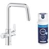 GROHE Blue Pure Start Starter Kit con Rubinetto Filtro Acqua, Bocca U, Bocca Girevole 150°, Filtro Carboni Attivi 3000 L, Attacco 3/8, Cromo, 30596000