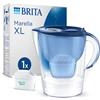 BRITA Caraffa filtrante Marella XL blu (3,5 l), incl. 1 cartuccia MAXTRA PRO All-in-1, caraffa grande con LTI digitale e coperchio a scatto - ora in confezione sostenibile Smart Box