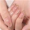 Aribliseza Almond Press On Nails 32 Pezzi, French Tip e Design A Stella a Linea D'Oro 3D, Unghie Finte Acriliche a Copertura Completa Lucide con Colla, Stick on Nails Riutilizzabili per Donne,