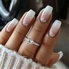 Aribliseza Press On Nails, 24 pezzi di unghie finte Ombre & unghie finte quadrate French, con design glitterati, unghie adesive lucide riutilizzabili con tabs adesive per donne, kit manicure