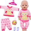 Xerteam Vestiti per bambole da 35-45 cm, accessori per bambole da 35-45 cm, vestiti per bambole dolci con gufo, top e pantaloni, calzini e gancio, vestiti rosa per bambole per bambini di compleanno