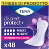 TENA Lady Discreet Maxi Night - 48 inserti per incontinenza da donna, 8 confezioni da 6 pezzi, con debolezza della vescica medio-grave, appositamente progettati per la protezione notturna con schiena