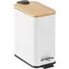Relaxdays Pattumiera Bagno a Pedale 5 L, Cestino Cosmetici con Cesto Interno Rimovibile, Bidone in Ferro e bambù, Bianco