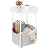Relaxdays Tavolino da Salotto con Cestino Integrato, Tavolo da caffè da Divano, Comodino Rotondo, HxD 50x40 cm, Bianco