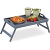 Relaxdays Vassoio Colazione a Letto, Tavolino da Letto, Gambe Richiudibili, Bordo Rialzato HLP: 6,5 x 50 x 30 cm, Grigio
