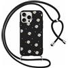 Foonary Cover con Cordino per Apple iPhone 16 Pro 6,3, Custodia con Laccio Collana Tracolla Aesthetic Smile Disegni Morbido TPU Necklace Regolabile Protettiva Corda Case per iPhone 16 Pro, Fiori 1