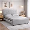 EVERGREENWEB MATERASSI & BEDS EVERGREENWEB - Letto Matrimoniale con Materasso Memory Foam + 2 Cuscini GRATIS, Rete a 26 Doghe in Legno 160x195 cm, Elegante Testiera Imbottita in Tessuto Morbido Grigio, Struttura Rinforzata, DALLAS