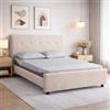 EVERGREENWEB MATERASSI & BEDS EVERGREENWEB - Letto Matrimoniale con Materasso Memory Foam + 2 Cuscini GRATIS, Rete a 26 Doghe in Legno 160x195 cm, Elegante Testiera Imbottita in Tessuto Morbido Beige, Struttura Rinforzata, DALLAS
