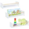 Relaxdays Set da 3 Scaffali per Bambini, Libreria da Parete Porta Libri e Giochi, MDF e Legno, HLP 12x50x18 cm, Bianco