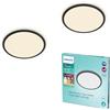 Philips LED Lampada da Soffitto Superslim, 18W, Luce Bianca Calda 2700K, 3 impostazioni di luce - dimmerabile senza dimmer, IP44, Nera, confezione da 2