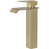 PHASAT Rubinetto Bagno Lavabo per Alto oro spazzolato Miscelatore Monocomando Lavabo Cascata, Fredda e Calda Regolabile PTMP18G