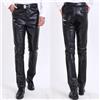 Pantaloni Biker In Finta Pelle PU Da Uomo A Gamba Dritta Slim Lucidi Punk
