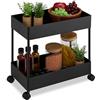 Relaxdays Carrello da Cucina con Ruote, 2 Ripiani, Carrellino Portaoggetti Bagno, Porta Detersivi, 38x39,5x21,5 cm, Nero