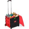 Relaxdays Carrello per Spesa Pieghevole, 35 kg Max., Manico Telescopico e Coperchio, Carrellino Portaspesa, Rosso Nero