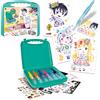 Lansay - BLOPENS - Valigetta Manga - Pennarelli per colorare Bambini a Soffio dai 5 Anni - Formato Portatile Stencil riutilizzabili - 6 Blopens 6 Stencil 6 Fogli +40 Sticker - Tappi Lavabili