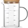 GOEDCH Caraffa Graduata con Coperchio in Bambù: Misurino Graduato in Vetro, Scala Precisa, Resistente Al Calore, Misurino di Vetro con Scala per Succhi, Latte e Prodotti da Forno(1000 ml)