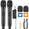 PROZOR Wireless Microphone Set con LED Display Sistema Microfonico Dinamico a Doppio Cordless in Metallo con Ricevitore Ricaricabile Microfono Senza fili con Spugna per Microfono per Karaoke DJ