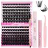 FADLASH Kit Extension Ciglia a Ciuffetti da 80D e 100D, 231pcs Ciglia Finte Volume Russo Individuali 0,07 D Curva 8-16mm, Bond e Seal, Remover Colla, Spazzola per Mascara, Pinzette per Lashs Cluster
