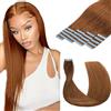WuvuSnm Extensioni Tape In Capelli Veri Human Hair Lisci Extensioni Invisibili #30 Marrone Chiaro Colore 30 cm 10 Pezzi/40g Extensioni Capelli Veri per Donne Odore Minimo Bassa Caduta