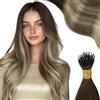 Moresoo Extension Nano Ring Anelli Veri Balayage Extension Nano Ring Marrone Scuro a Marrone Medio con Biondo Candeggino #4/6/613 40 cm 50g 50 Ciocche